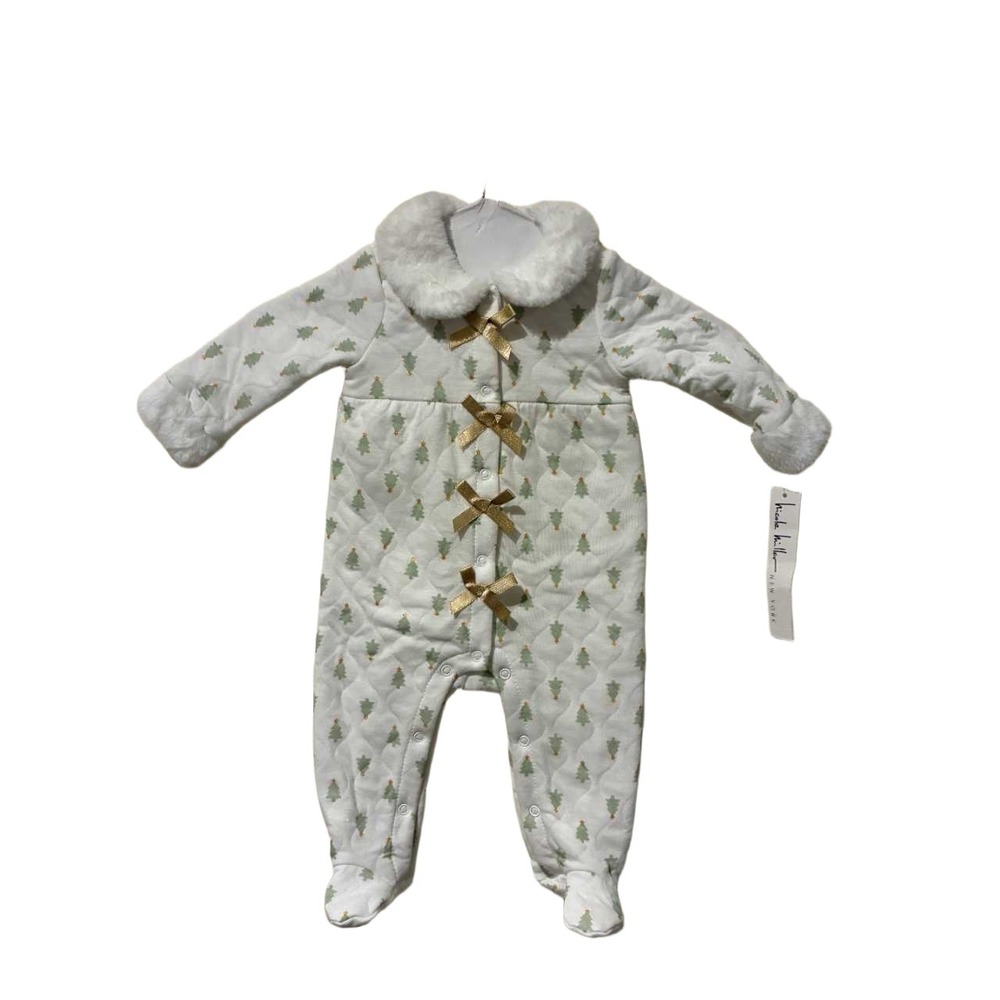 Nicole Miller New York Baby Quilted Footie Christmas Tree Faux Fur 3/6M NWT
